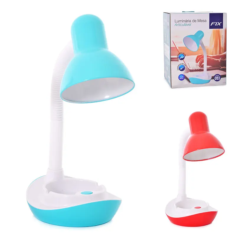 LUMINARIA DE MESA FLEXIVEL COM BASE PORTA TRECO / SUPORTE CELULAR PLASTICO BIVOLT 39X16X15CM