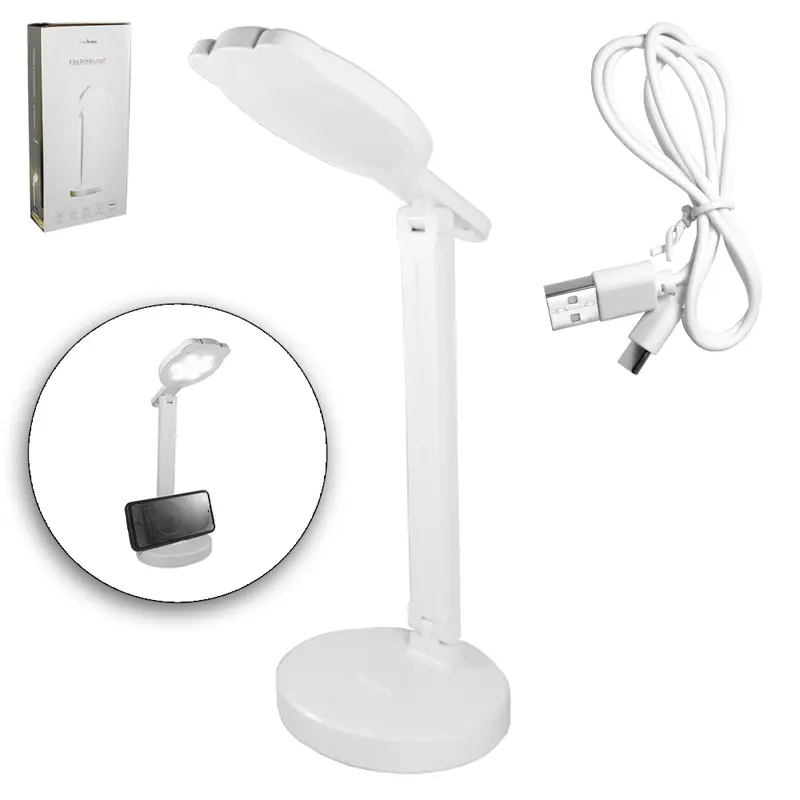 LUMINARIA DE MESA AJUSTAVEL RECARREGAVEL COM SENSOR TOUCH + 20 LEDS E SUPORTE DE CELULAR