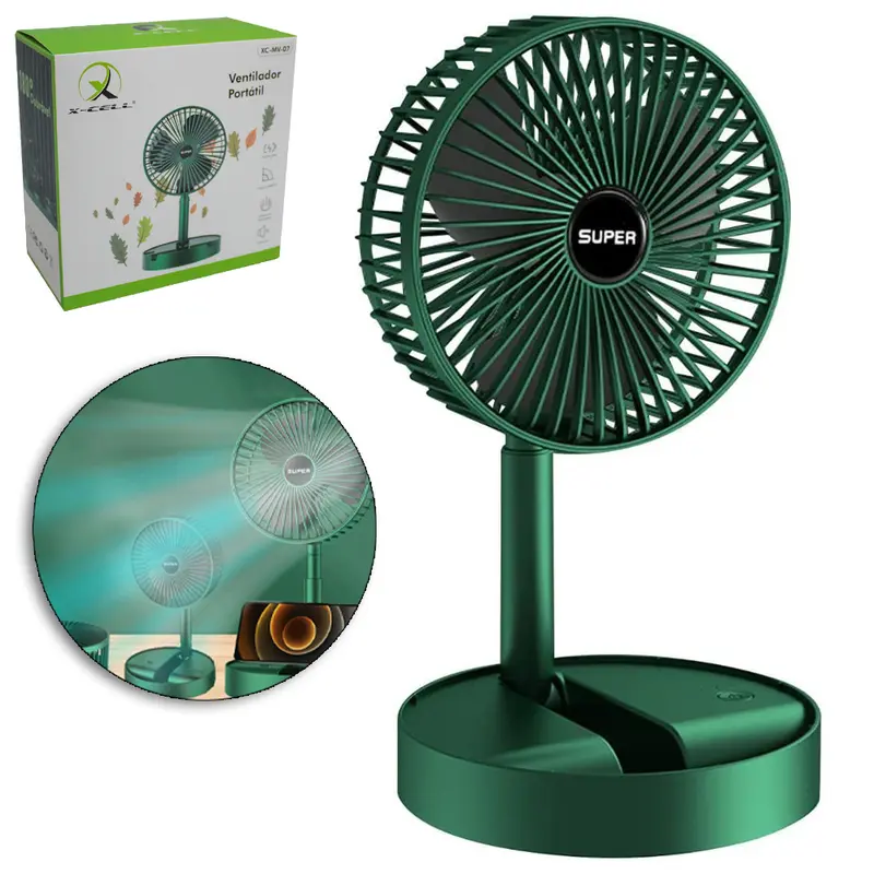 VENTILADOR DE MESA PORTATIL 5V INCLINAVEL E DOBRAVEL 3 VELOCIDADES + BASE SUPORTE CELULAR DE PLASTICO USB X-CELL