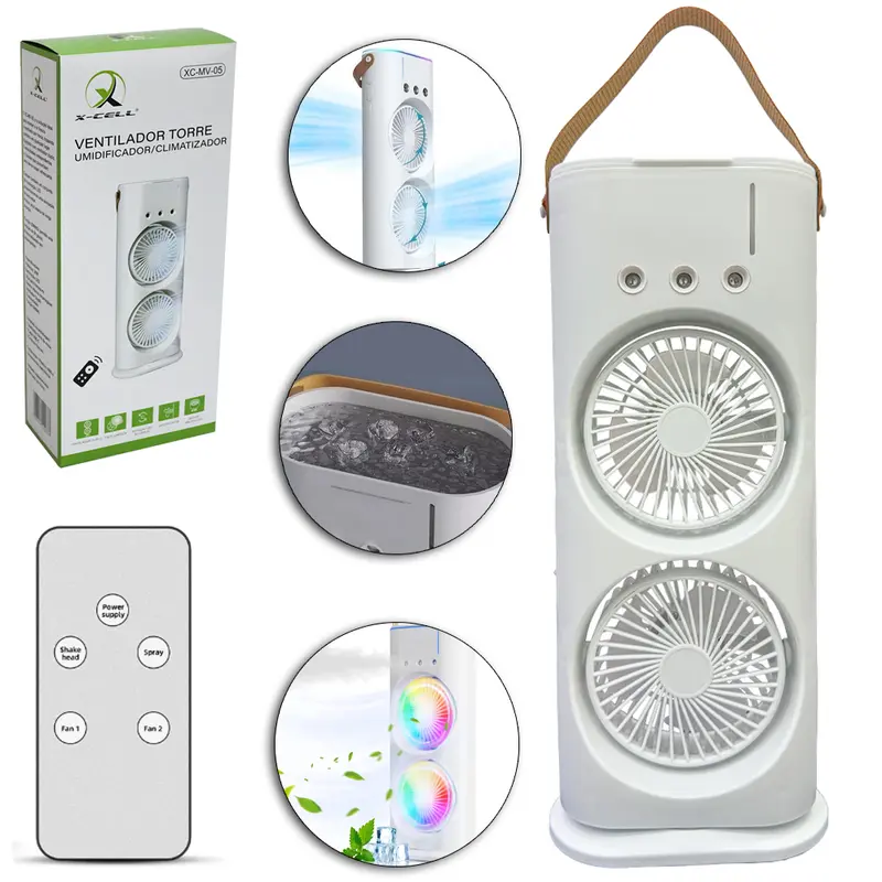 VENTILADOR TORRE UMIDIFICADOR DE AR / CLIMATIZADOR COM 3 VELOCIDADES + LUZ DE LED + CONTROLE E CABO USB X-CELL