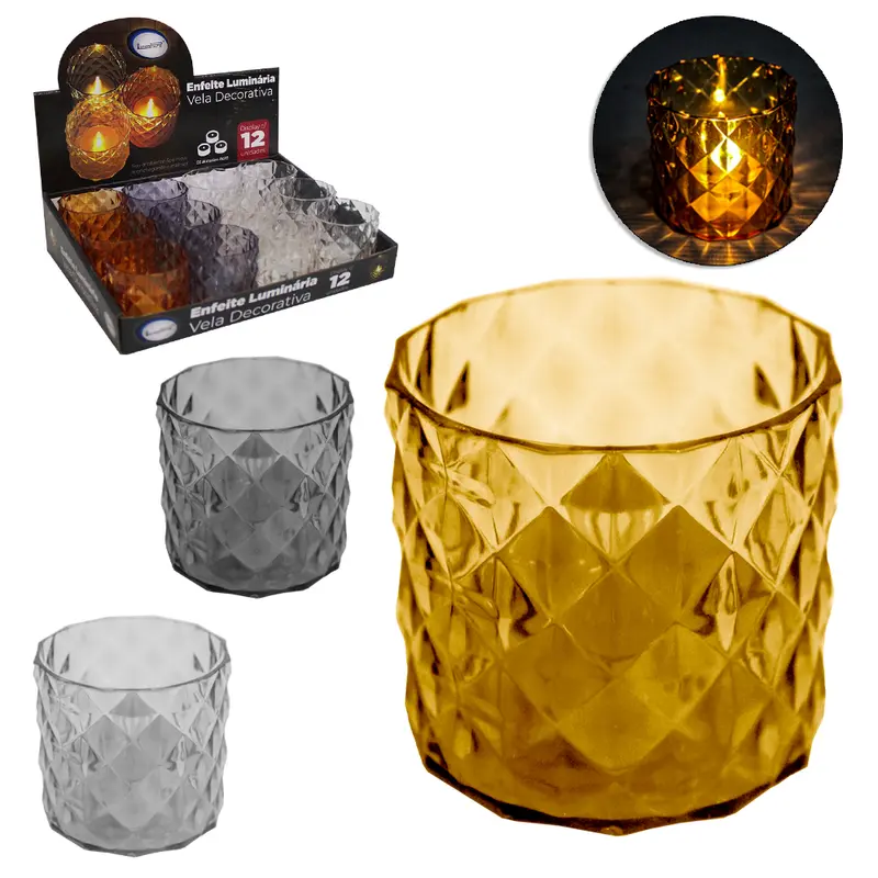 VELA DECORATIVA ELETRONICA DE LED COM CASTICAL DE ACRILICO A BATERIA 5,5X6CM DE Ø