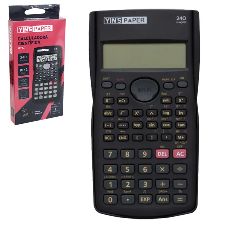 CALCULADORA CIENTIFICA 12 DIGITOS 240 FUNCOES COM CAPA YINS PAPER A BATERIA 15,9X8,4CM
