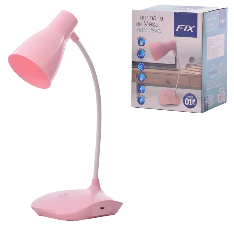 LUMINARIA DE MESA FLEXIVEL RECARREGAVEL COM SENSOR TOUCH + 14 LEDS E CABO USB