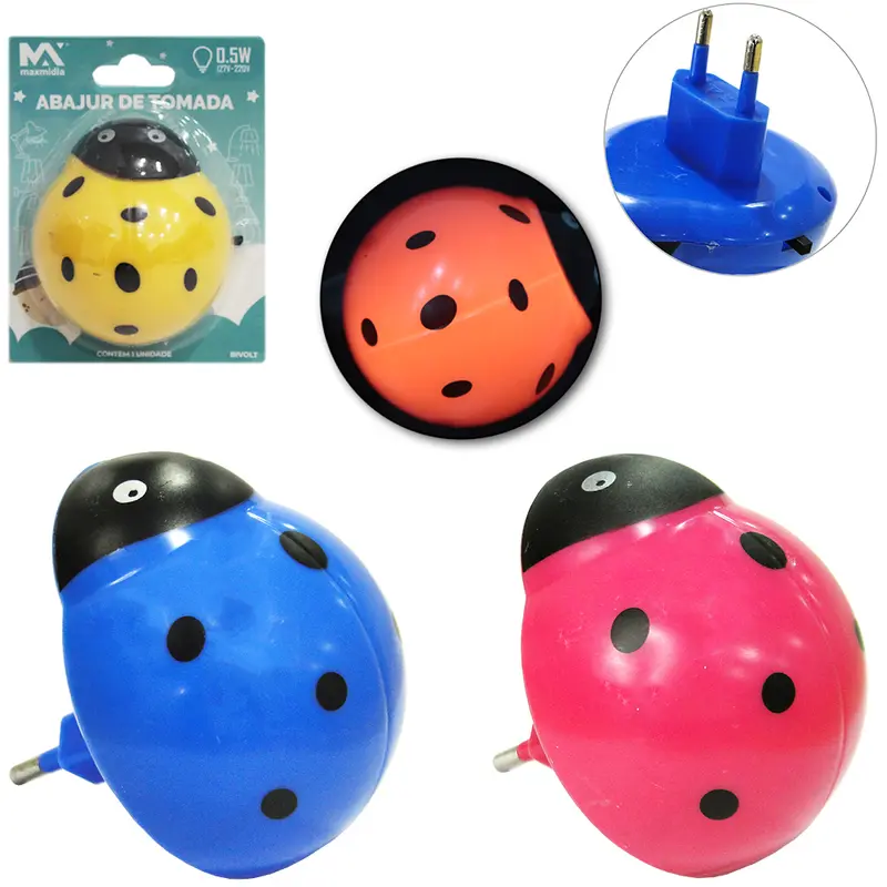 ABAJUR LUMINARIA DE TOMADA DE LED JOANINHA BIVOLT MAXMIDIA