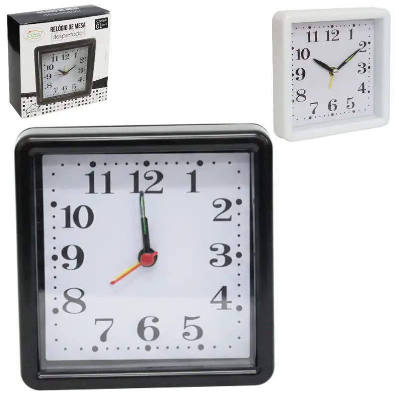 RELOGIO DE MESA / DESPERTADOR QUADRADO 10CM