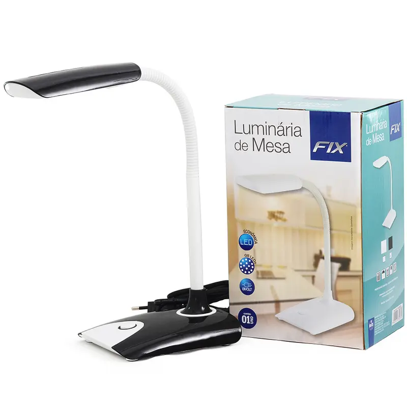 LUMINARIA DE MESA FLEXIVEL COM BASE DE PLASTICO 8 LEDS BIVOLT 39X14,8X14CM