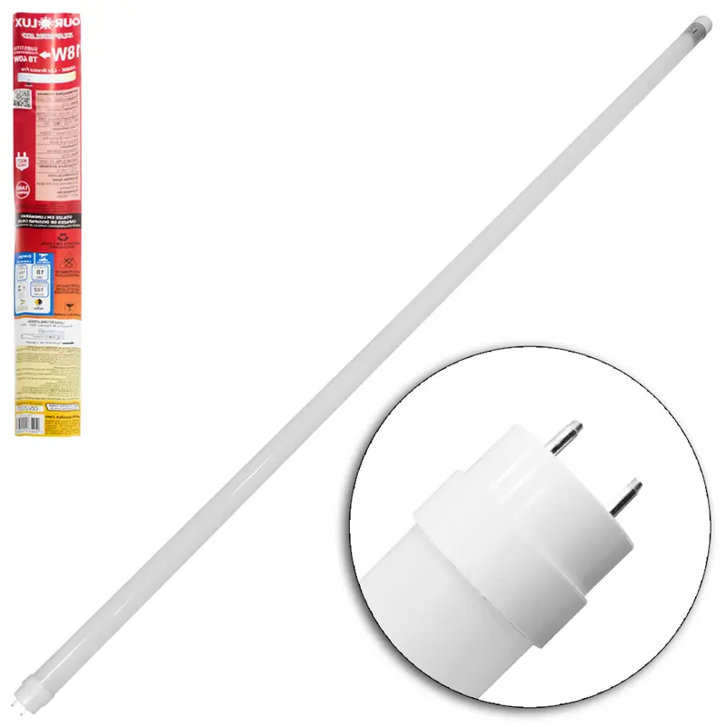 LAMPADA TUBULAR DE LED 18W VIDRO T8 120CM 6500K BRANCA FRIA BIVOLT