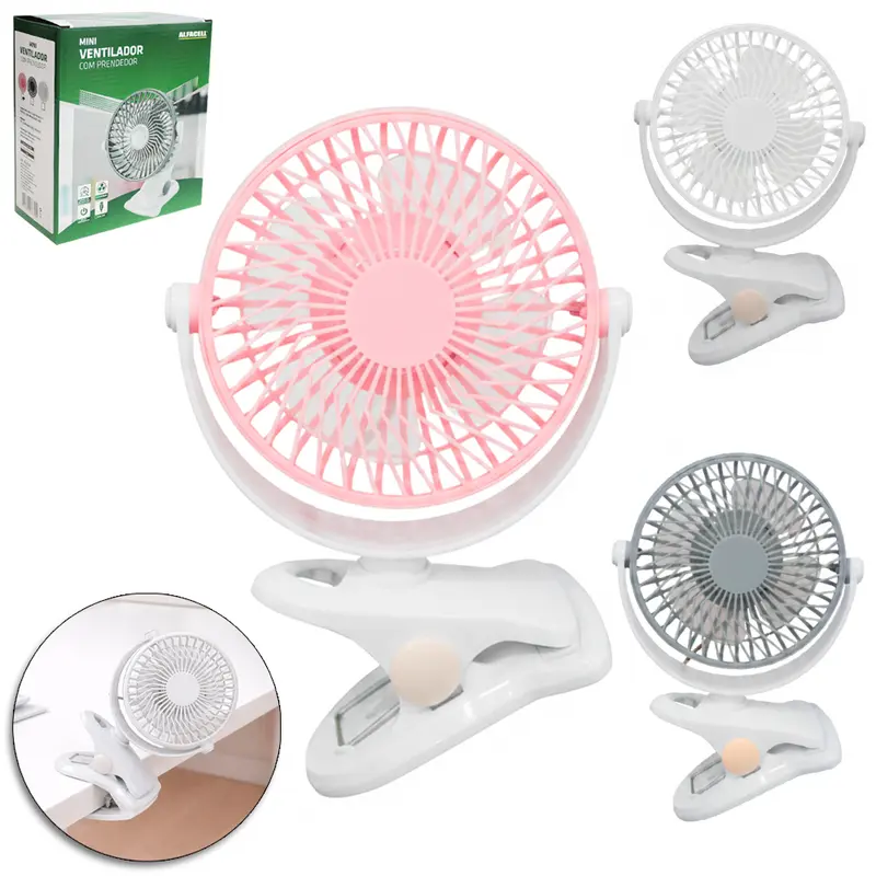 MINI VENTILADOR DE MESA INCLINAVEL COM 1 VELOCIDADE + BASE PRESILHA DE PLASTICO CABO USB