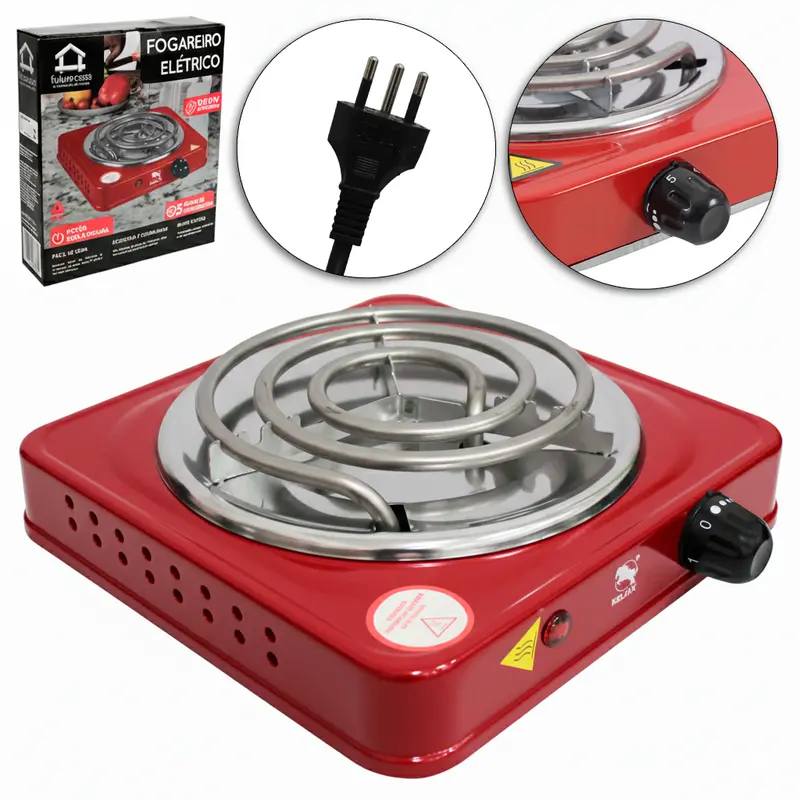 FOGAREIRO / FOGAO ELETRICO PORTATIL ESPIRAL 1 BOCA 127V VERMELHO 1000W RELINX