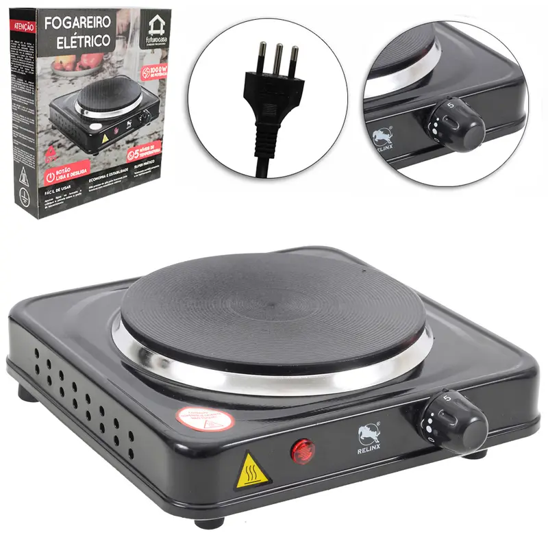 FOGAREIRO / FOGAO ELETRICO PORTATIL CHAPA INDUCAO 1 BOCA 127V PRETO 1000W RELINX