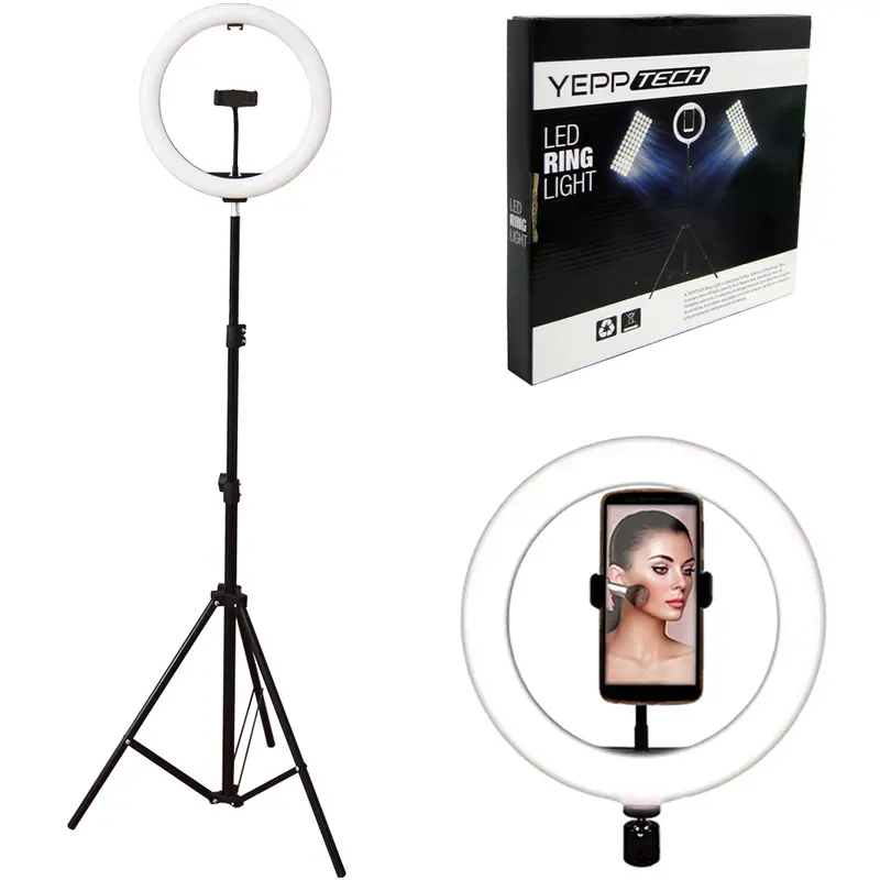 REFLETOR DE LED RING LIGHT 3 FUNCOES 5W USB + CONTROLE / SUPORTE DE CELULAR COM TRIPE 30CM DE Ø