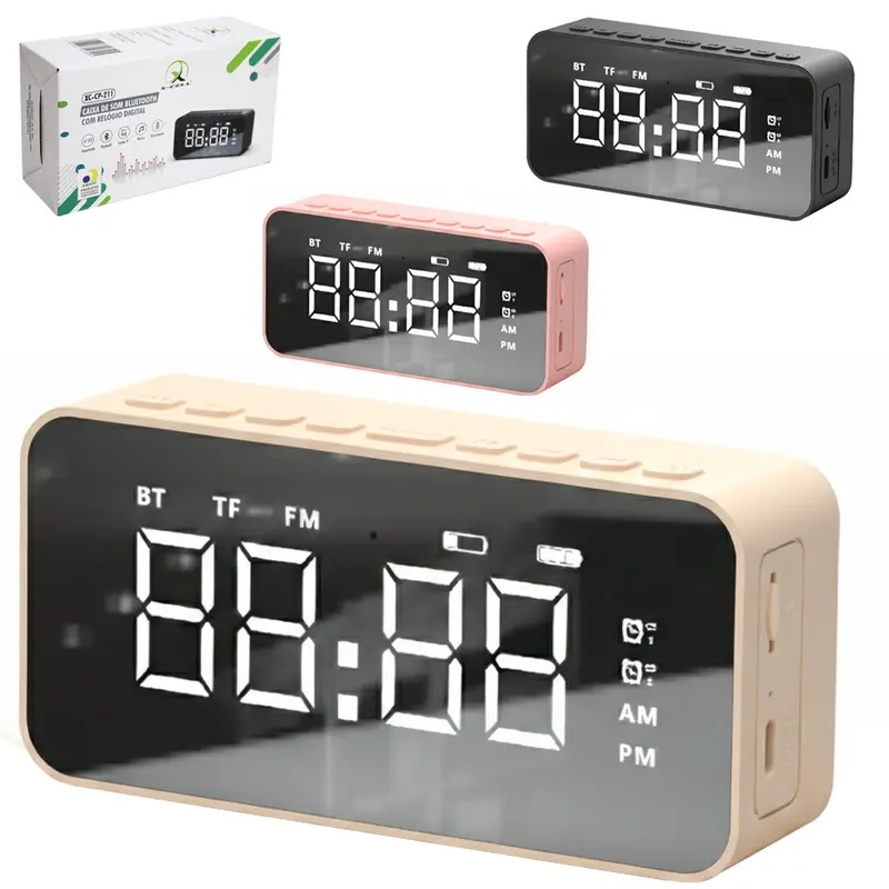 CAIXA DE SOM BLUETOOTH / FM / TF COM RELOGIO / DESPERTADOR DIGITAL RETANGULAR ESPELHADO RECARREGAVEL 5W BIVOLT X-CELL