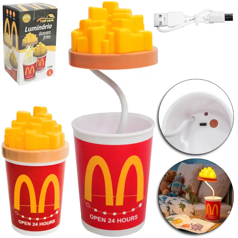 LUMINARIA DE MESA FLEXIVEL RECARREGAVEL COM 8 LEDS BATATA FRITA + CABO USB PREMIUM TOP CASA