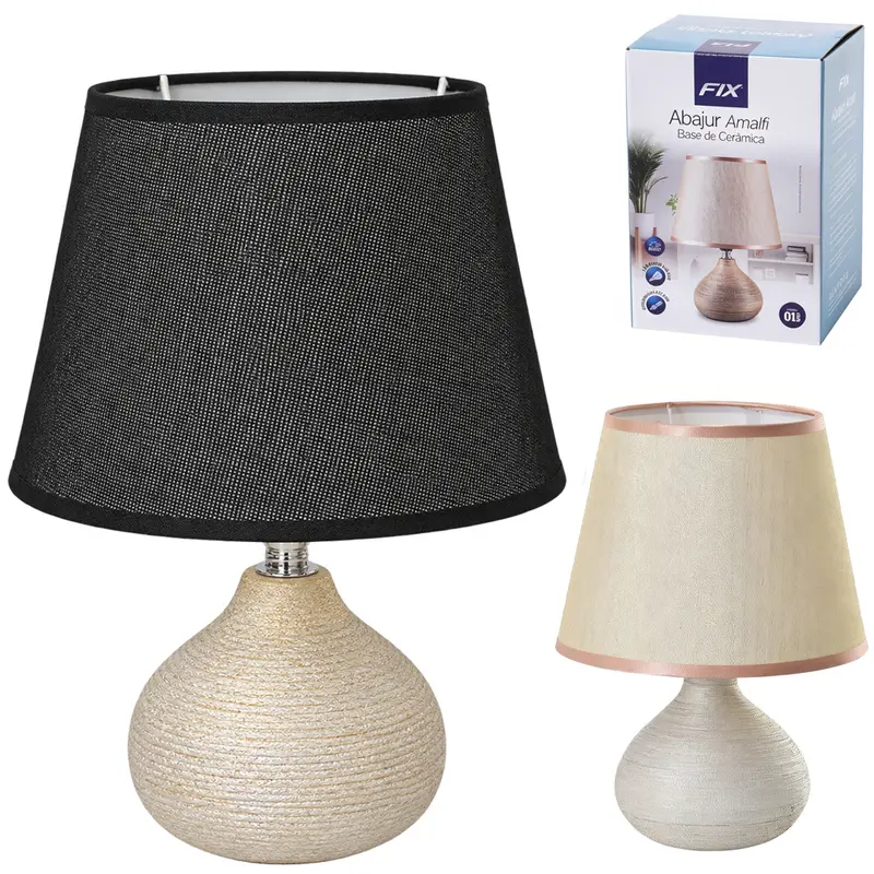 ABAJUR LUMINARIA COM CUPULA E BASE DE PORCELANA VASO AMALFI BIVOLT