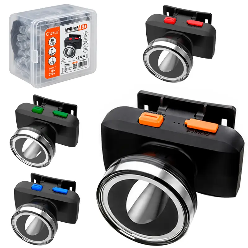 LANTERNA DE CABECA RECARREGAVEL COM 1 LED + ALCA ELASTICA E CABO USB