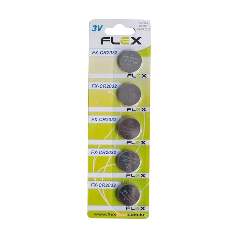 BATERIA CR2032 DE LITHIUM BOTAO 3V FLEX GOLD COM 5 PECAS NA CARTELA