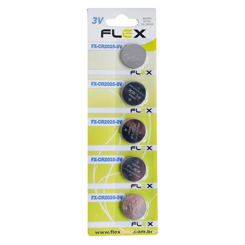 BATERIA CR2025 DE LITHIUM BOTAO 3V FLEX GOLD COM 5 PECAS NA CARTELA