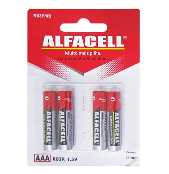 PILHA AAA PALITO 1,5V COM 4 PECAS NA CARTELA