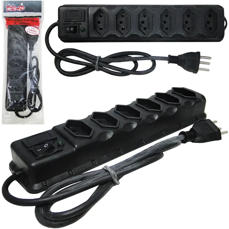EXTENSAO FILTRO DE LINHA PRETO 85CM COM 6 TOMADAS TRIPOLAR BIVOLT CABO PP