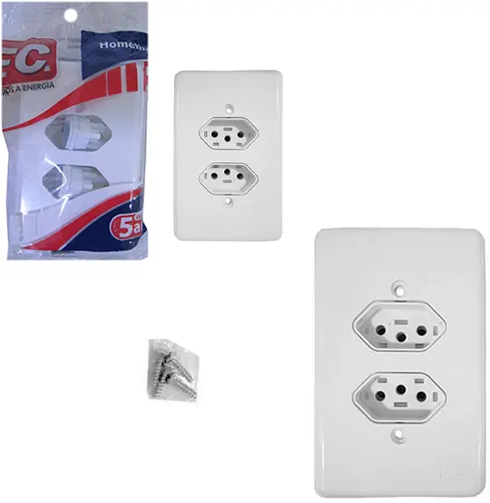 TOMADA DUPLA COM PLACA 10A 250V HOMELINK BRANCA