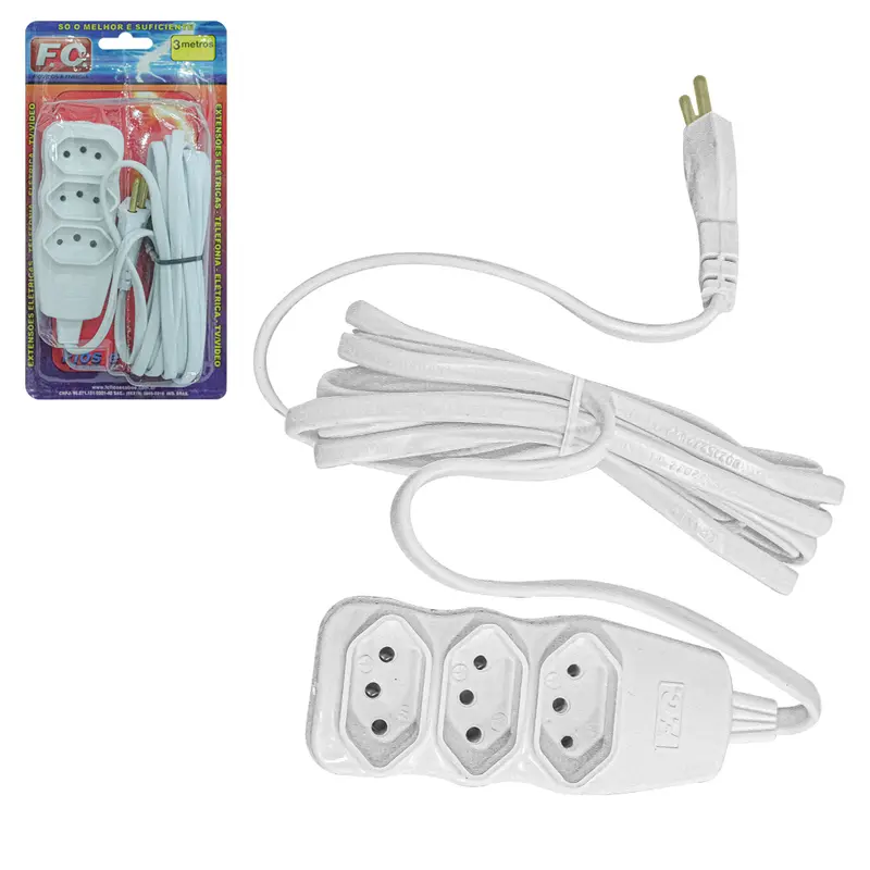 EXTENSAO 3M COM 3 TOMADAS TRIPOLAR BIVOLT NEW CABO PARALELO