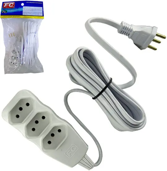 EXTENSAO 10M COM 3 TOMADAS TRIPOLAR BIVOLT NEW CABO PP