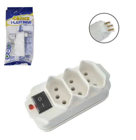 ADAPTADOR DE TOMADA BENJAMIM TRIPLO NEW JACK 2P + T COM CHAVE FLOW PACK