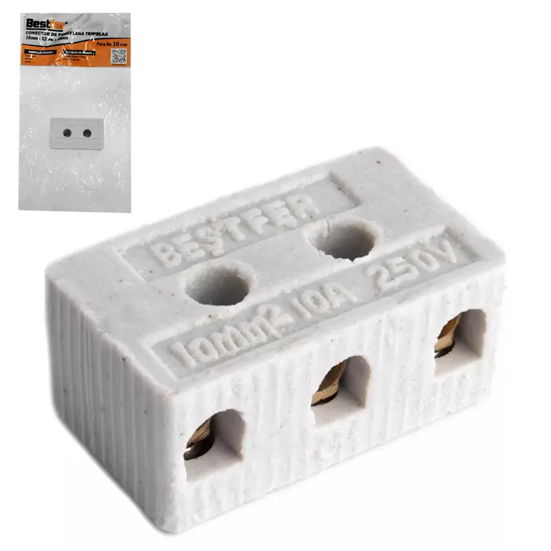 CONECTOR DE PORCELANA TRIPOLAR 10A 250V 38X21X16MM
