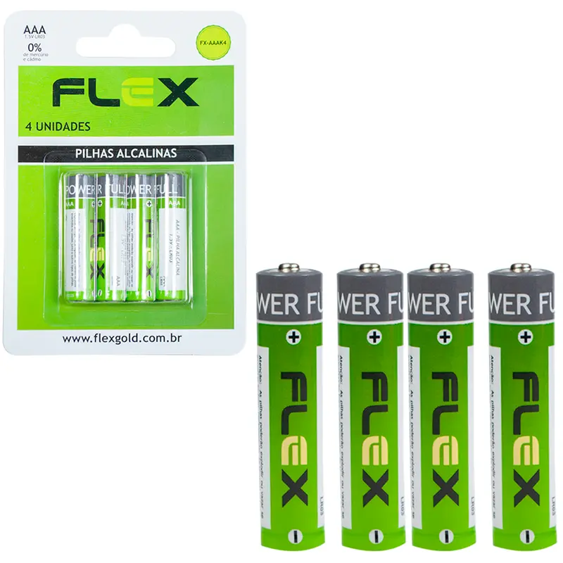 PILHA AAA PALITO ALCALINA 1,5V FLEX GOLD COM 4 PECAS LR03 NA CARTELA