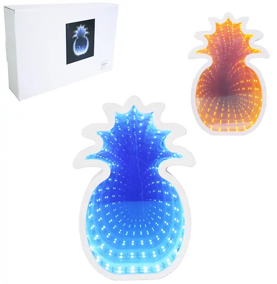 ESPELHO / ENFEITE LUMINOSO DE LED INFINITO ABACAXI DE PLASTICO 22X13,5CM A PILHA
