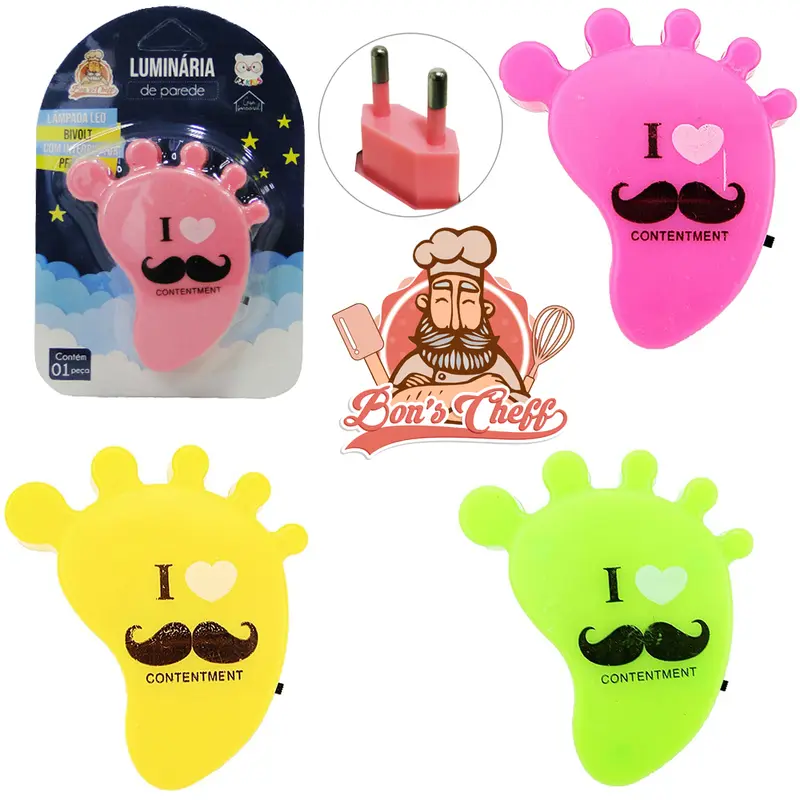 ABAJUR LUMINARIA DE TOMADA DE LED PEZINHO BIVOLT 8,5X6CM NA CARTELA