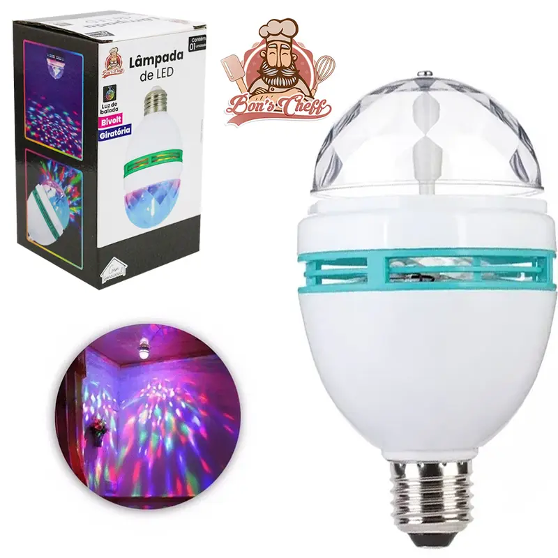 LAMPADA LUZ BALADA ROTATIVO LED COLORIDO BIVOLT 15X8CM