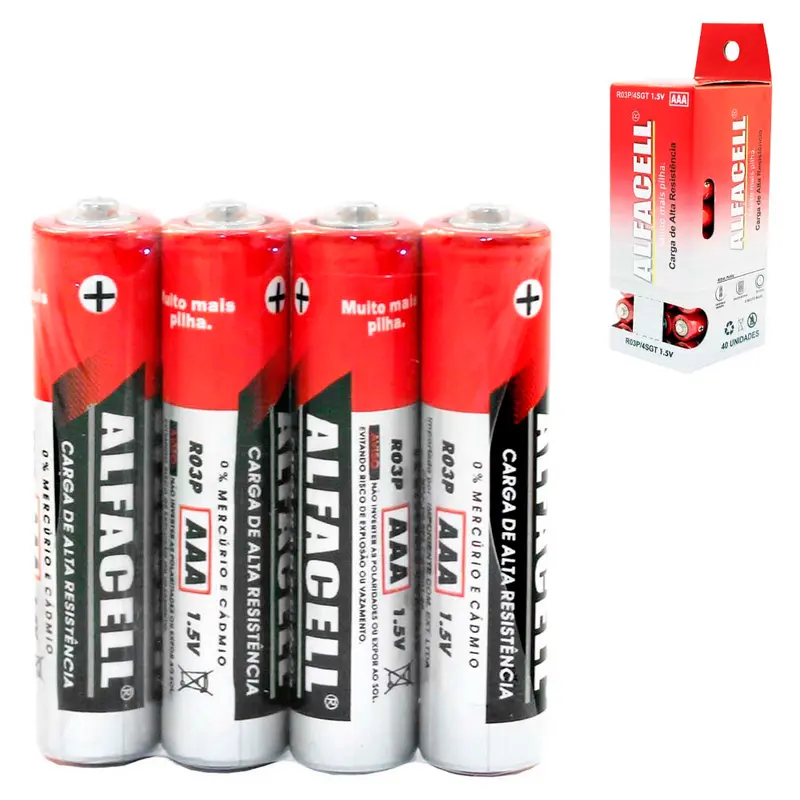 PILHA AAA PALITO 1,5V TABLETE COM 40 PECAS