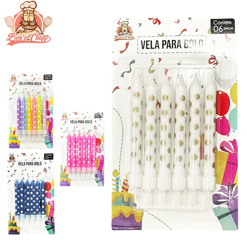 VELA DE ANIVERSARIO PALITO COLORS COM 6 PECAS 9,5CM
