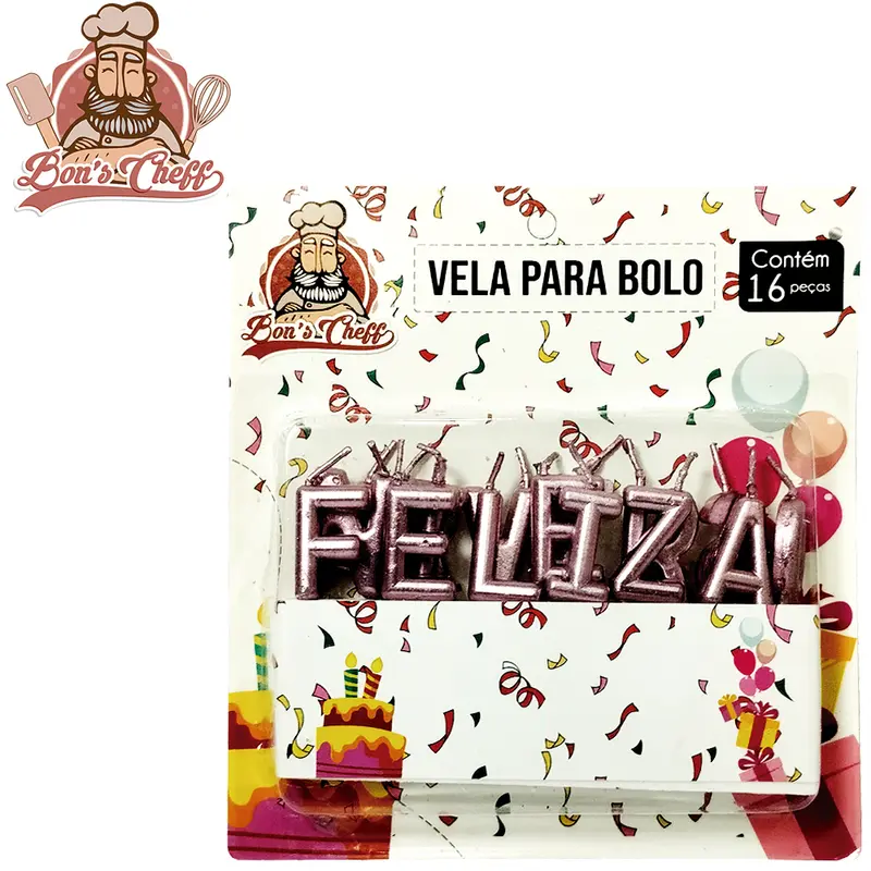 VELA DE ANIVERSARIO FELIZ ANIVERSARIO ROSA COM 16 PECAS 7,5CM BONS CHEFF