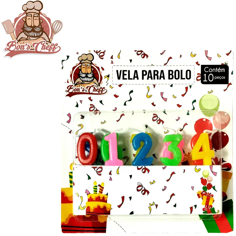 VELA DE ANIVERSARIO NUMEROS COLORS COM 10 PECAS 7,5CM BONS CHEFF