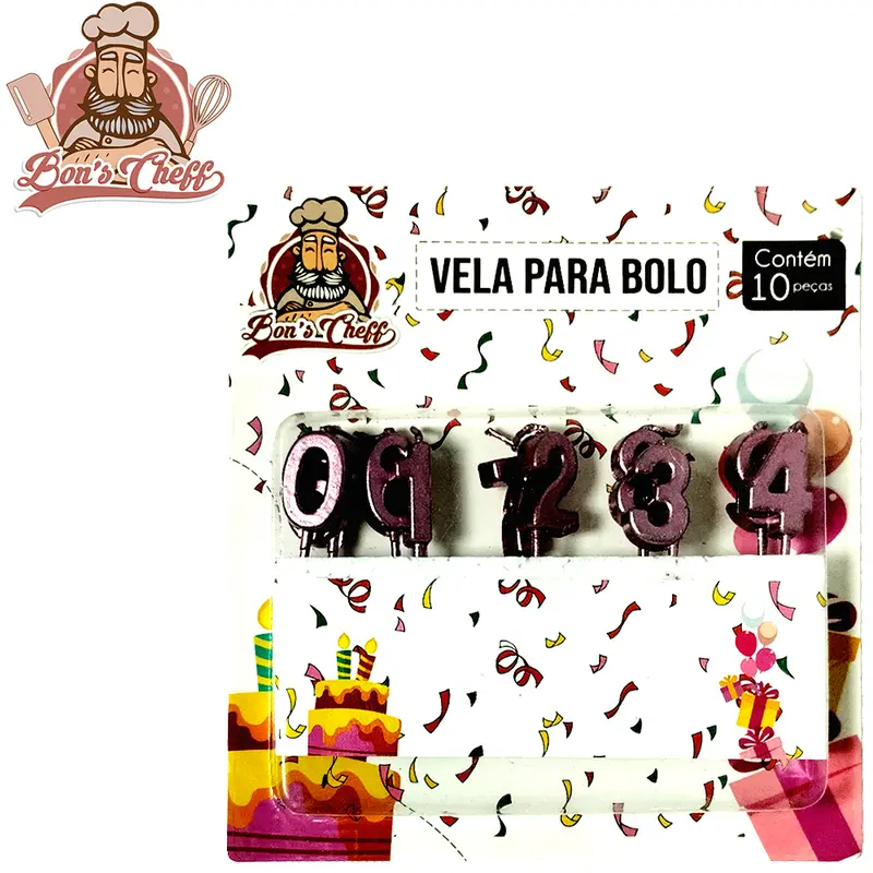 VELA DE ANIVERSARIO NUMEROS ROSA COM 10 PECAS 7,5CM BONS CHEFF