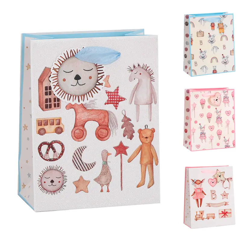BOLSA SACOLA DE PAPEL PARA PRESENTE URSOS BABY COM GLITTER 23X18X10CM