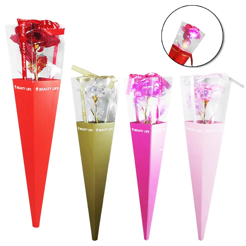 FLOR PERMANENTE BOTAO ROSA COM MICRO LED A BATERIA 35,5X6,8CM