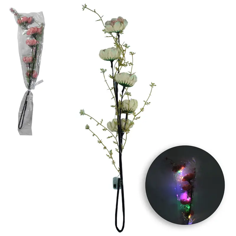 FLOR PERMANENTE COM 5 BOTOES E MICRO LED A BATERIA 50CM