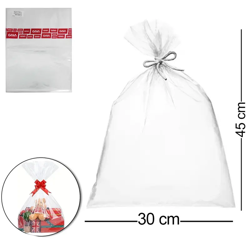 SACO DE PRESENTE TRANSPARENTE COM 50 PECAS 30X45CM