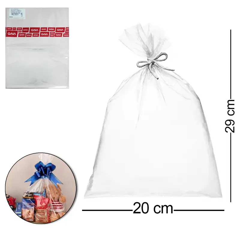 SACO DE PRESENTE TRANSPARENTE COM 50 PECAS 20X29CM