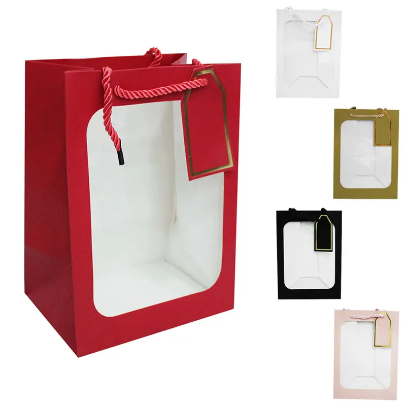 BOLSA SACOLA DE PAPEL PARA PRESENTE LUXO COM VISOR MEDIA 25X18X13CM