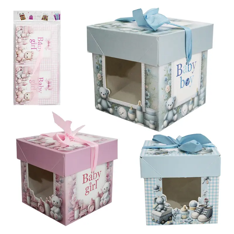CAIXA CUBO DE PAPEL PARA PRESENTE BABY BOY / GIRL 10CM
