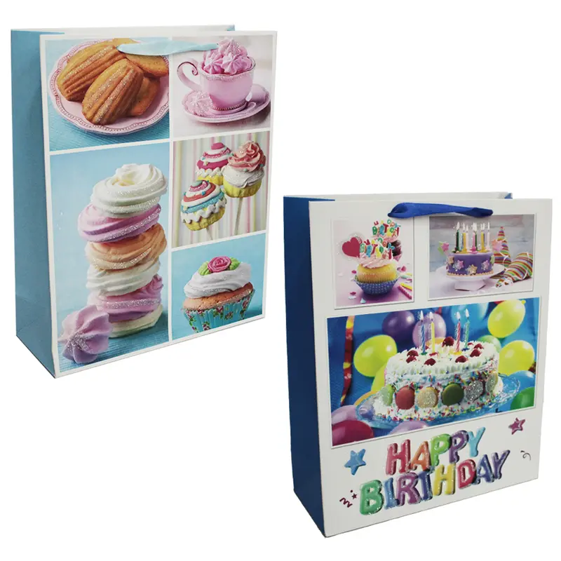 BOLSA SACOLA DE PAPEL PARA PRESENTE LUXO HAPPY BIRTHDAY COM GLITTER 32X26X10CM