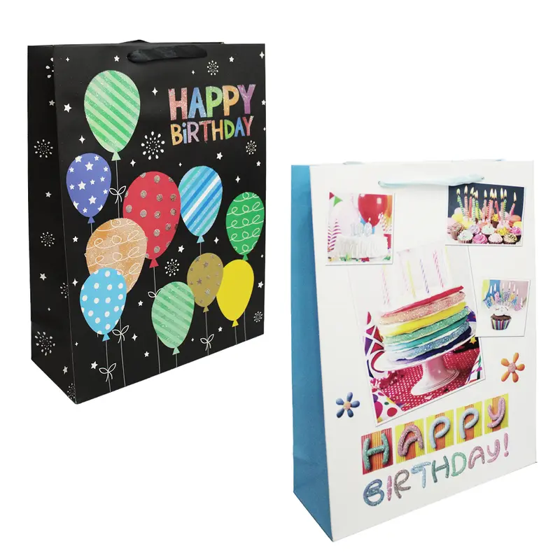 BOLSA SACOLA DE PAPEL PARA PRESENTE LUXO HAPPY BIRTHDAY COM GLITTER 40X30X12CM