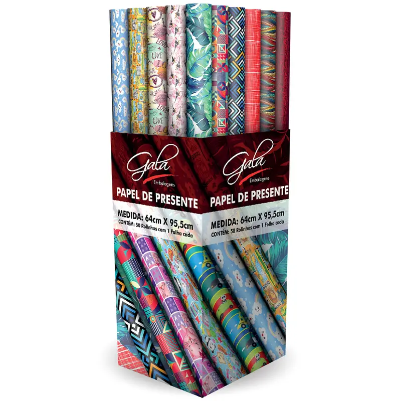PAPEL DE PRESENTE CASUAL SORTIDOS ROLO COM 1 FOLHA 64X95,5CM