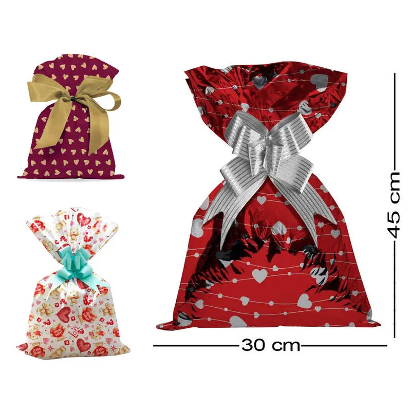 SACO DE PRESENTE ROMANTICO COM 50 PECAS 30X45CM