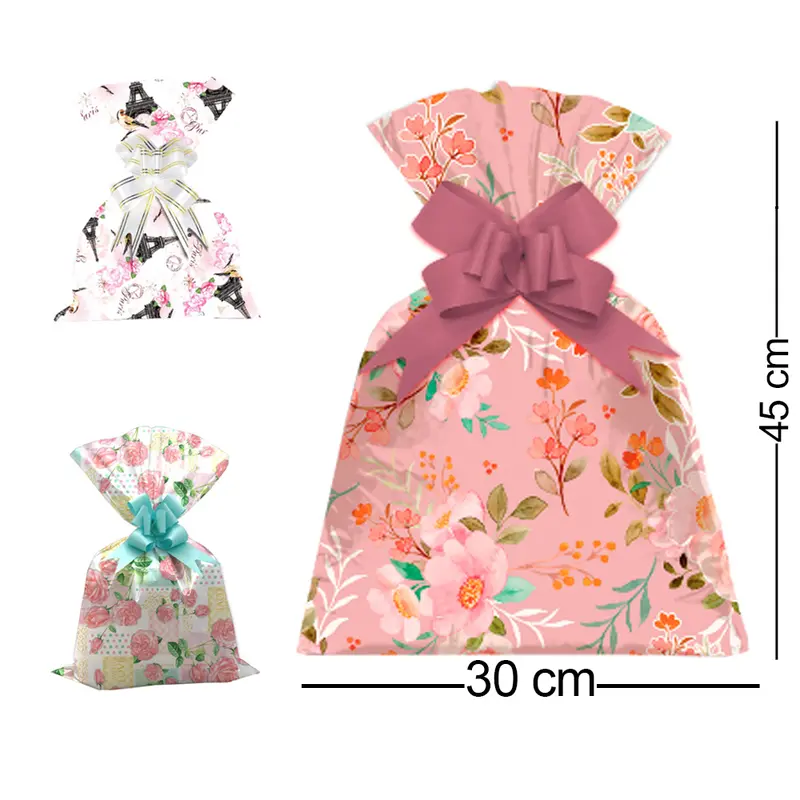 SACO DE PRESENTE FEMININO COM 50 PECAS 30X45CM