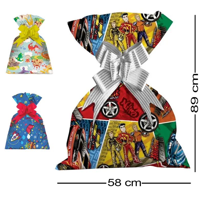SACO DE PRESENTE INFANTIL MASCULINO COM 25 PECAS 58X89CM